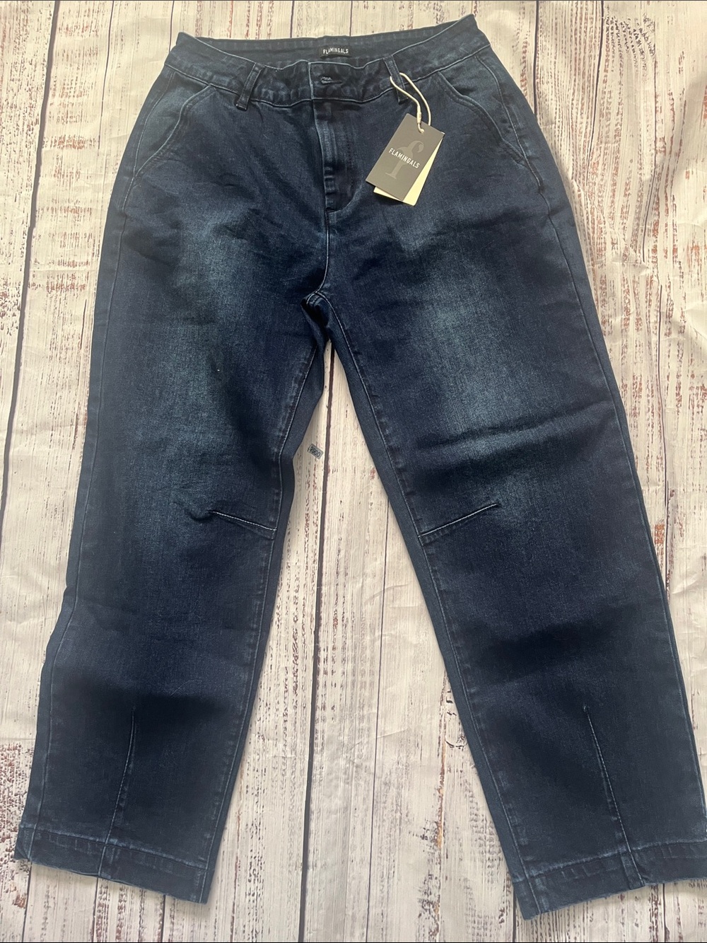 Flamingals Dark Wash Relaxed Wide Leg  Denim Jeans Large